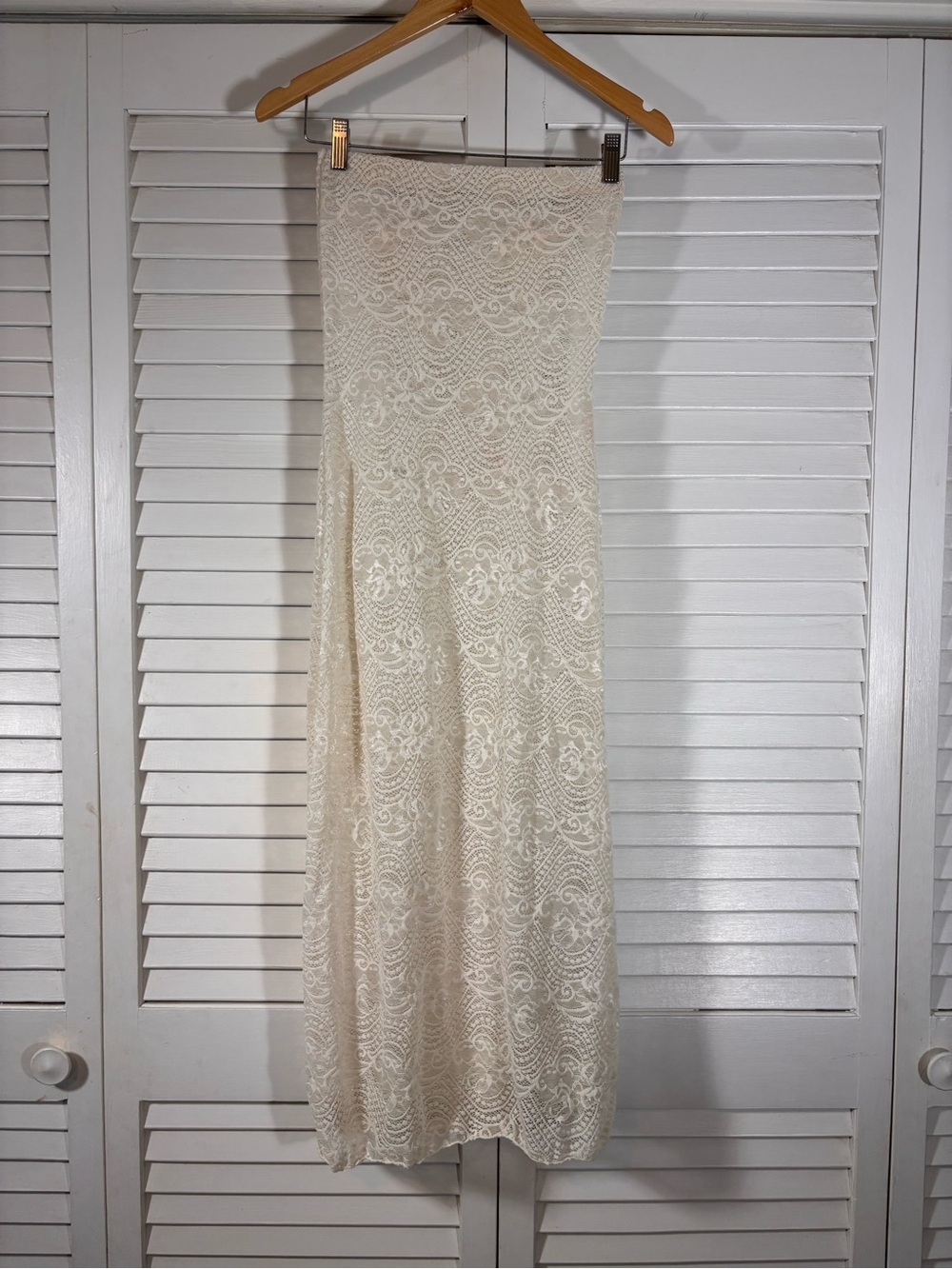 SZUBERT White Ivory Lace Strapless Sheer Midi Dress Made in USA One Size